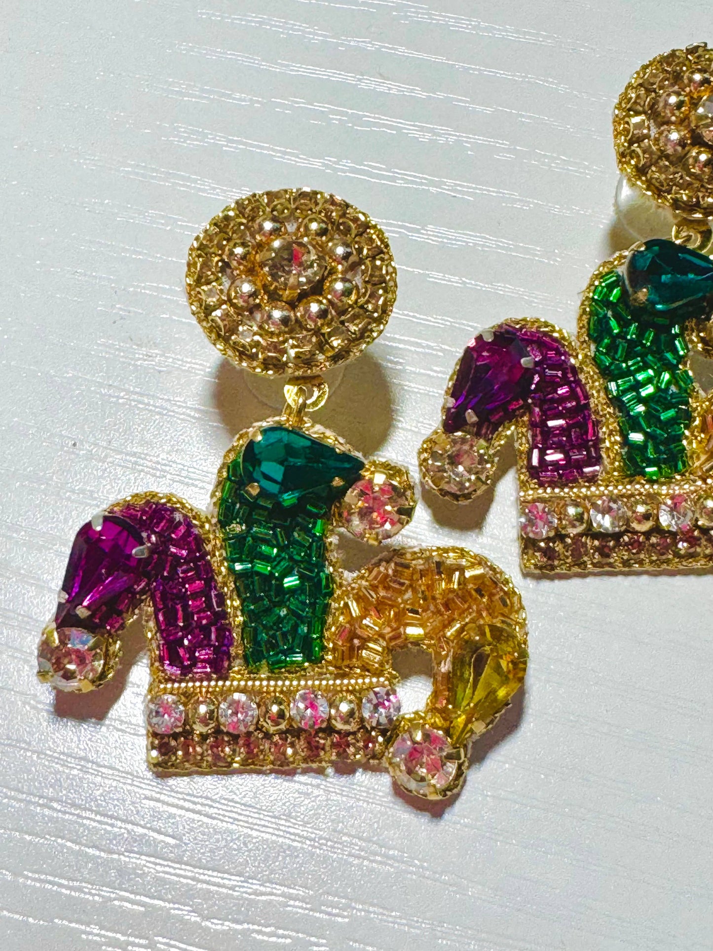 New Orleans Mardi Gras Beaded Hat Earrings