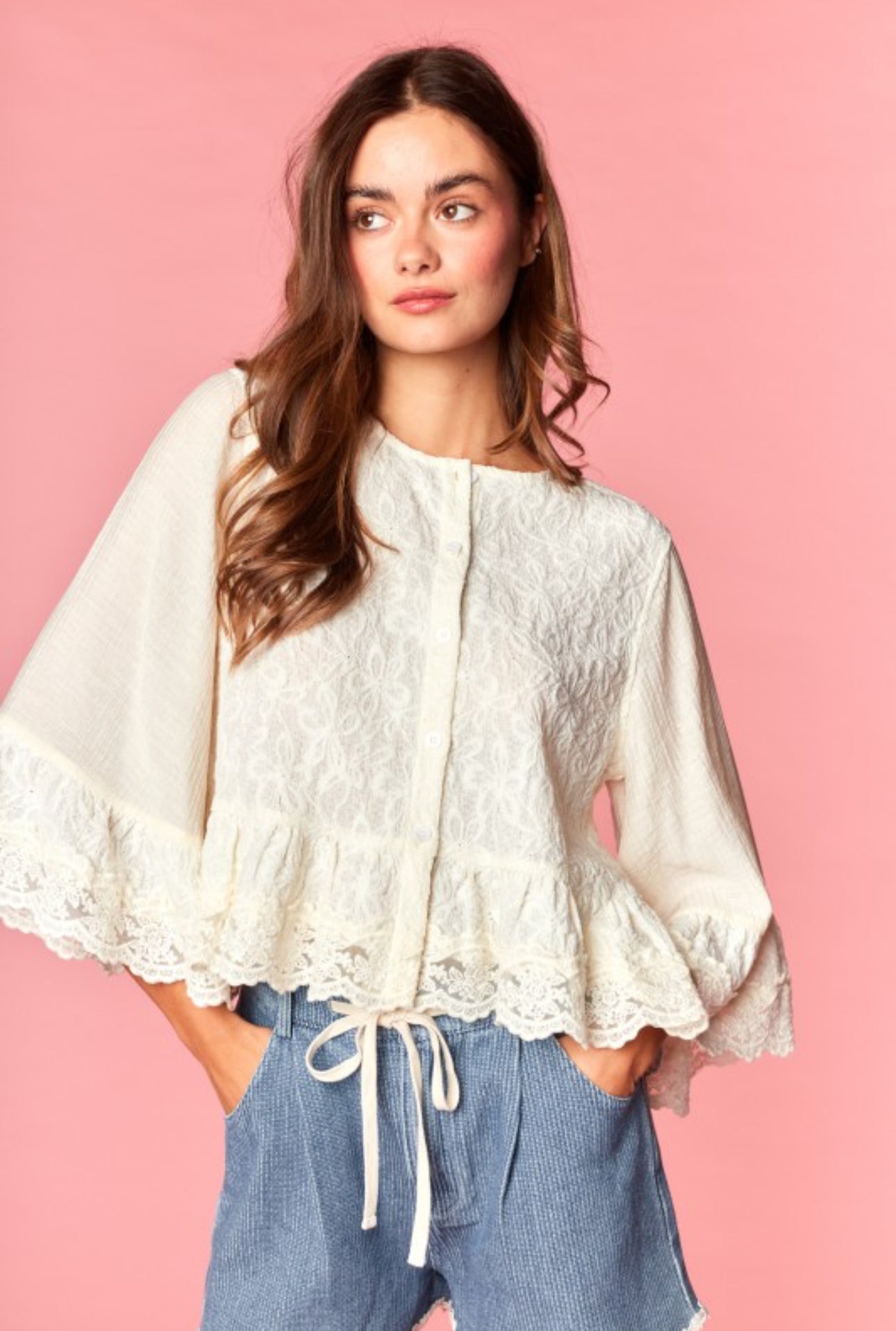 Soft Lace Button Blouse Preorder