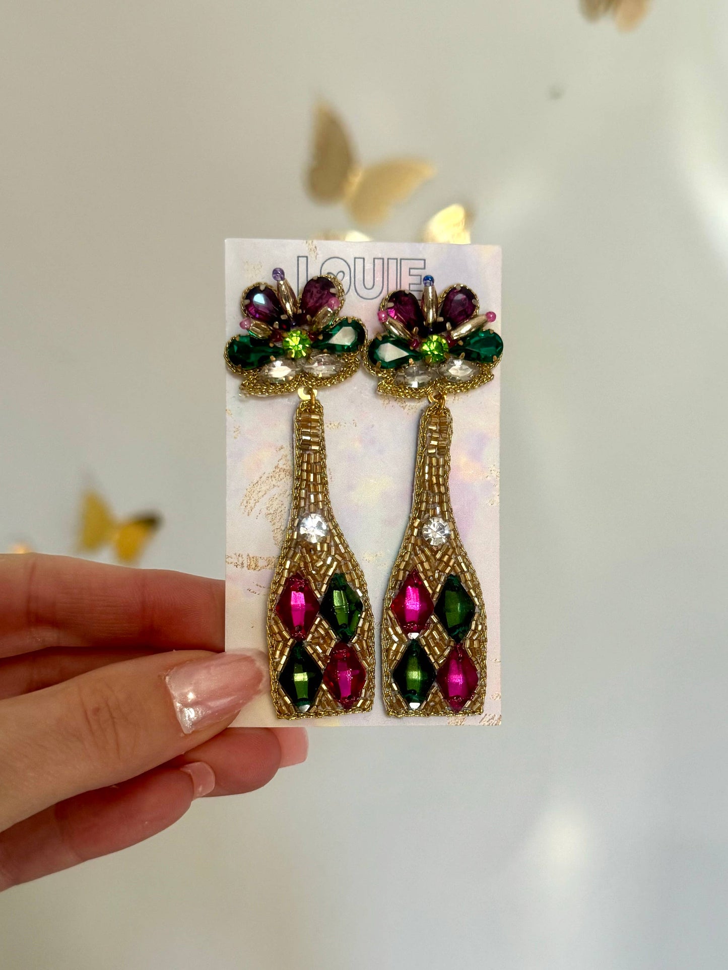 Louisiana Favorite New Orleans Mardi Gras Champagne Earrings