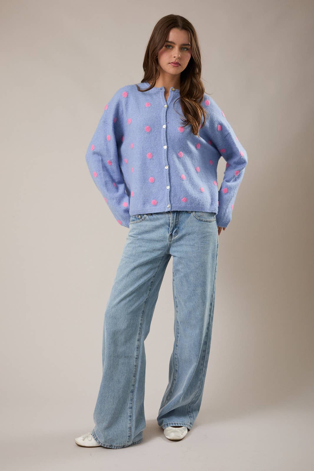 Long Sleeve Polka Dot Cardigan
