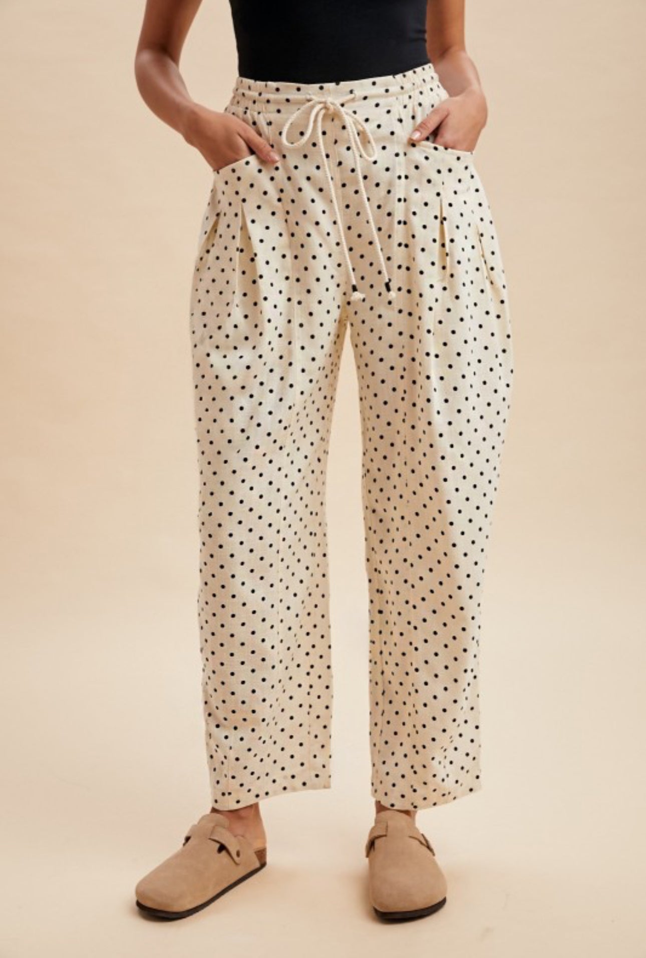 Polka Dot Linen Barrel leg Pants
