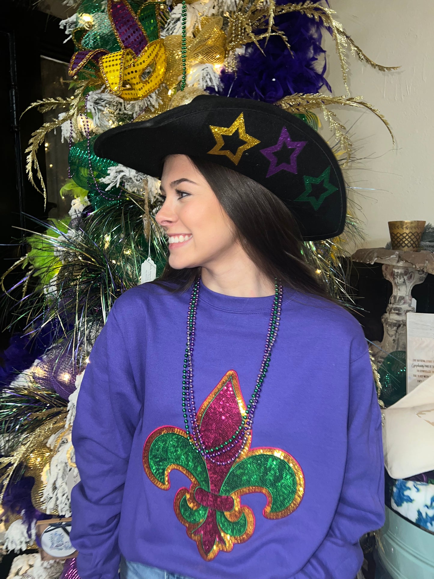 Mardi Gras glitter star cowboy hat in black