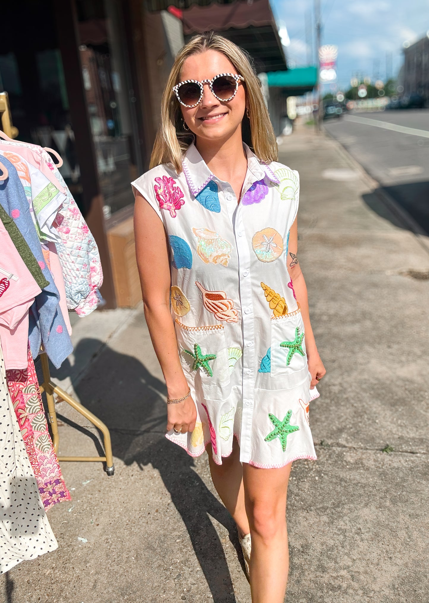 White Shell Cotton Button up Tank Dress