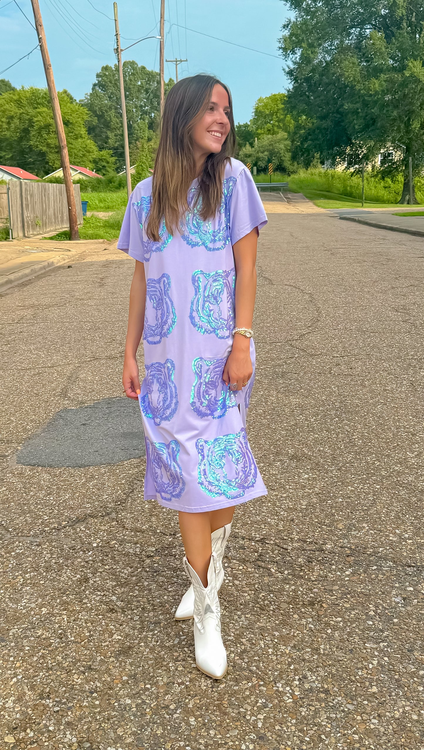 Queen of Sparkles Lavender Tiger Midi Dress