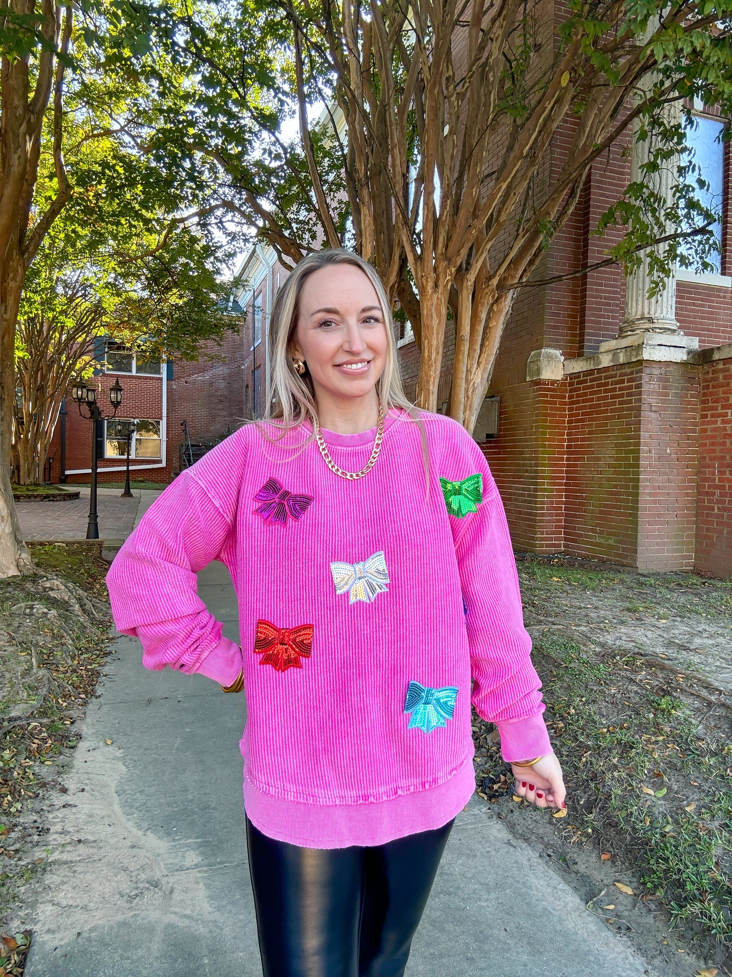 Merry in Bows Pink corded top