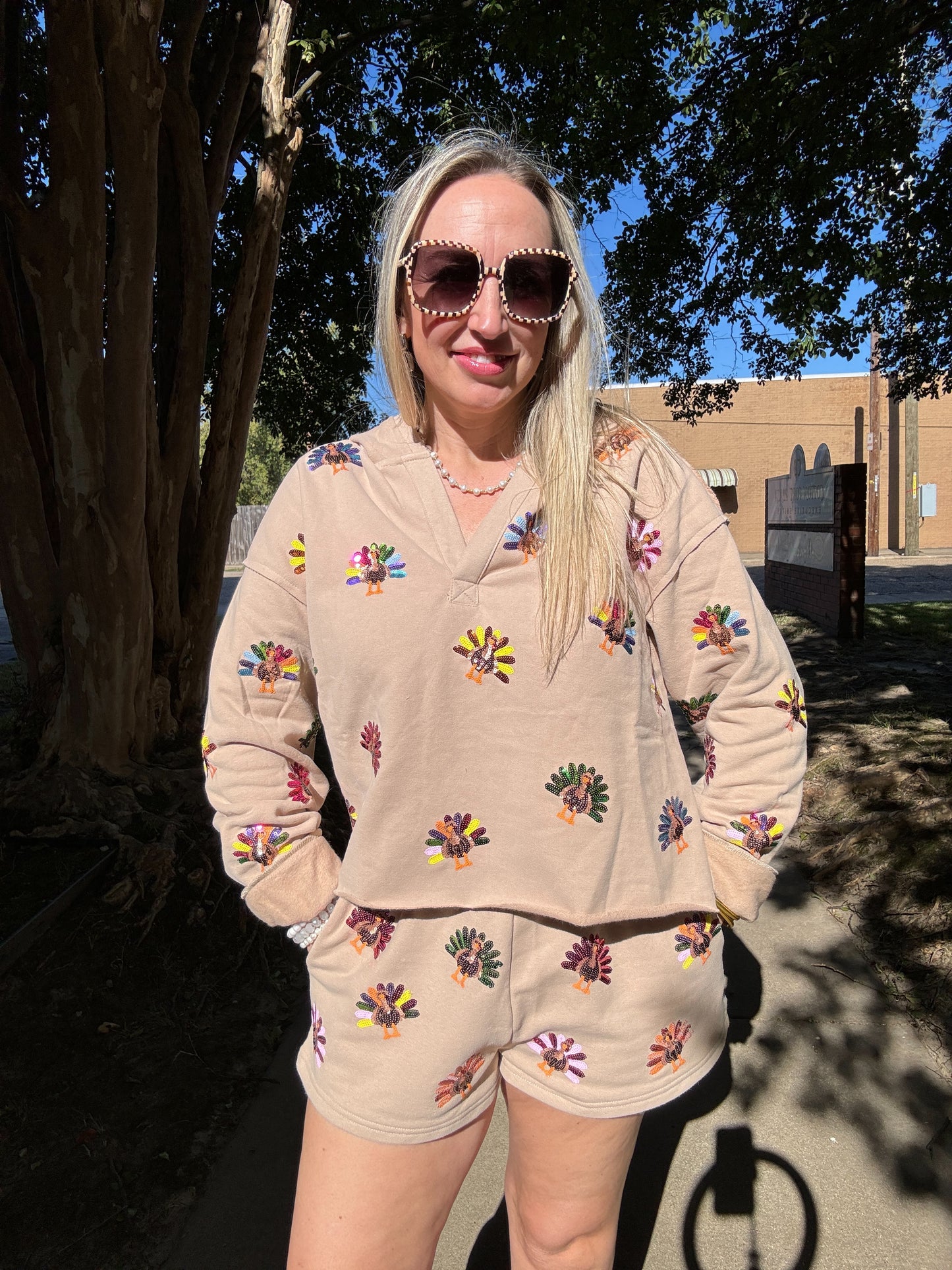 Tan Sequin Turkey Hoodie