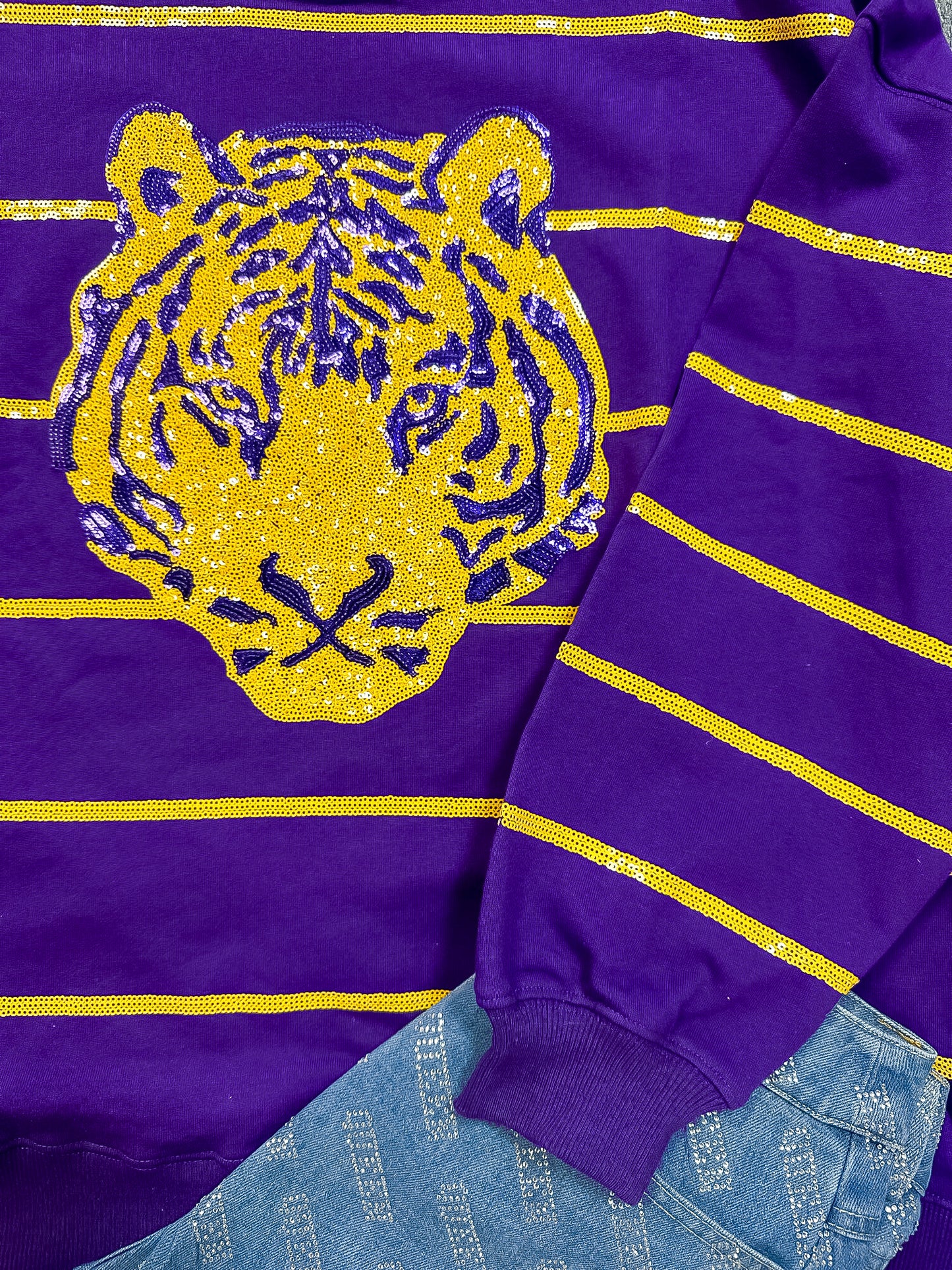 Purple and Gold Striped Tiger Game Day top