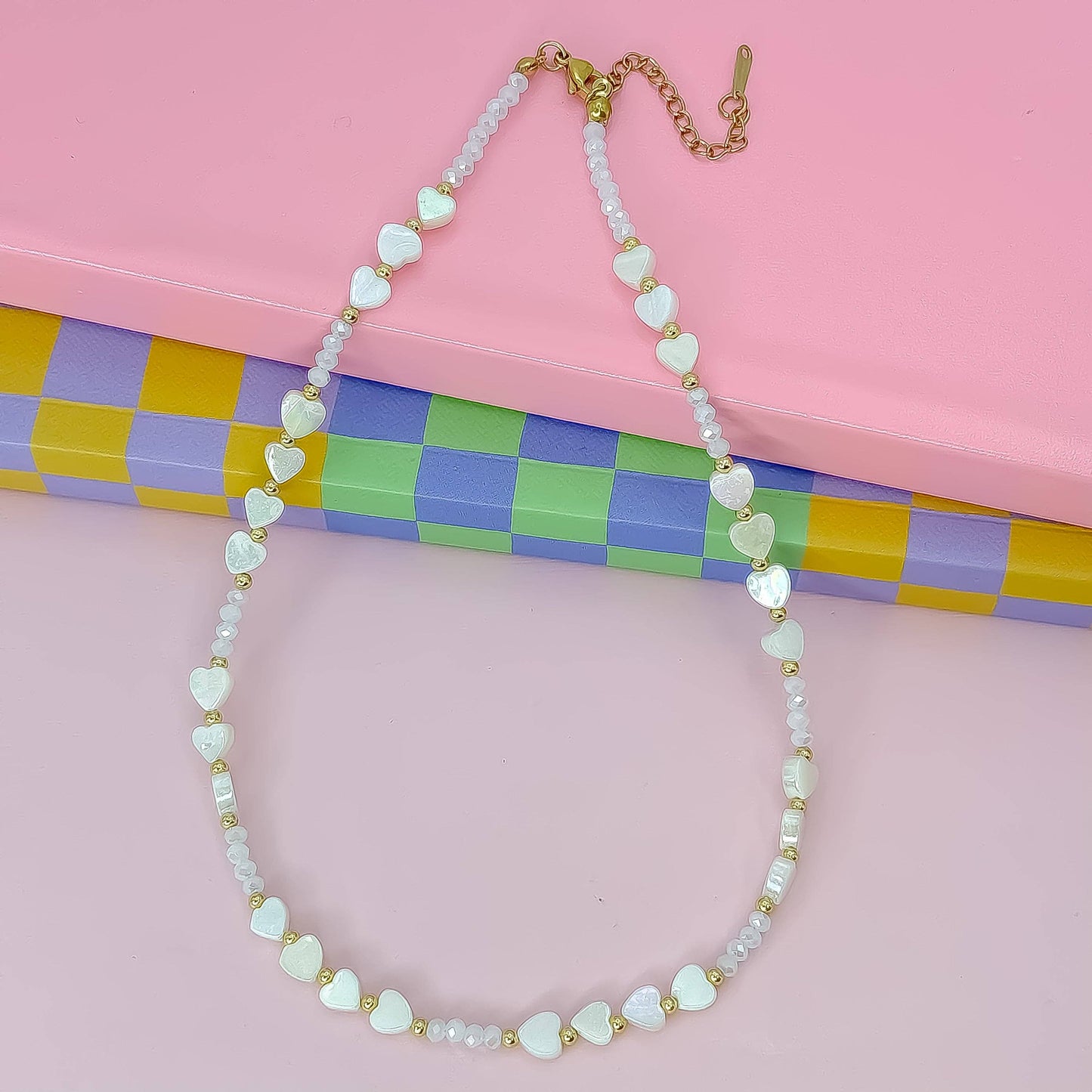 Candy Hearts Strand Necklace: Blue