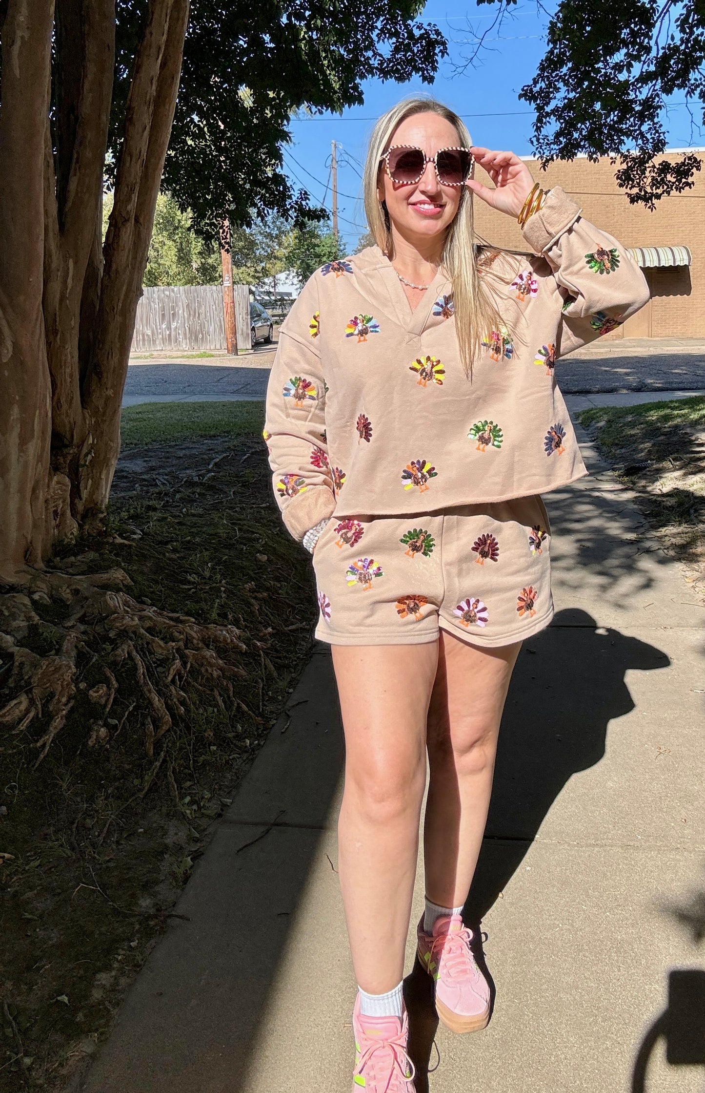 Tan Sequin Turkey Hoodie