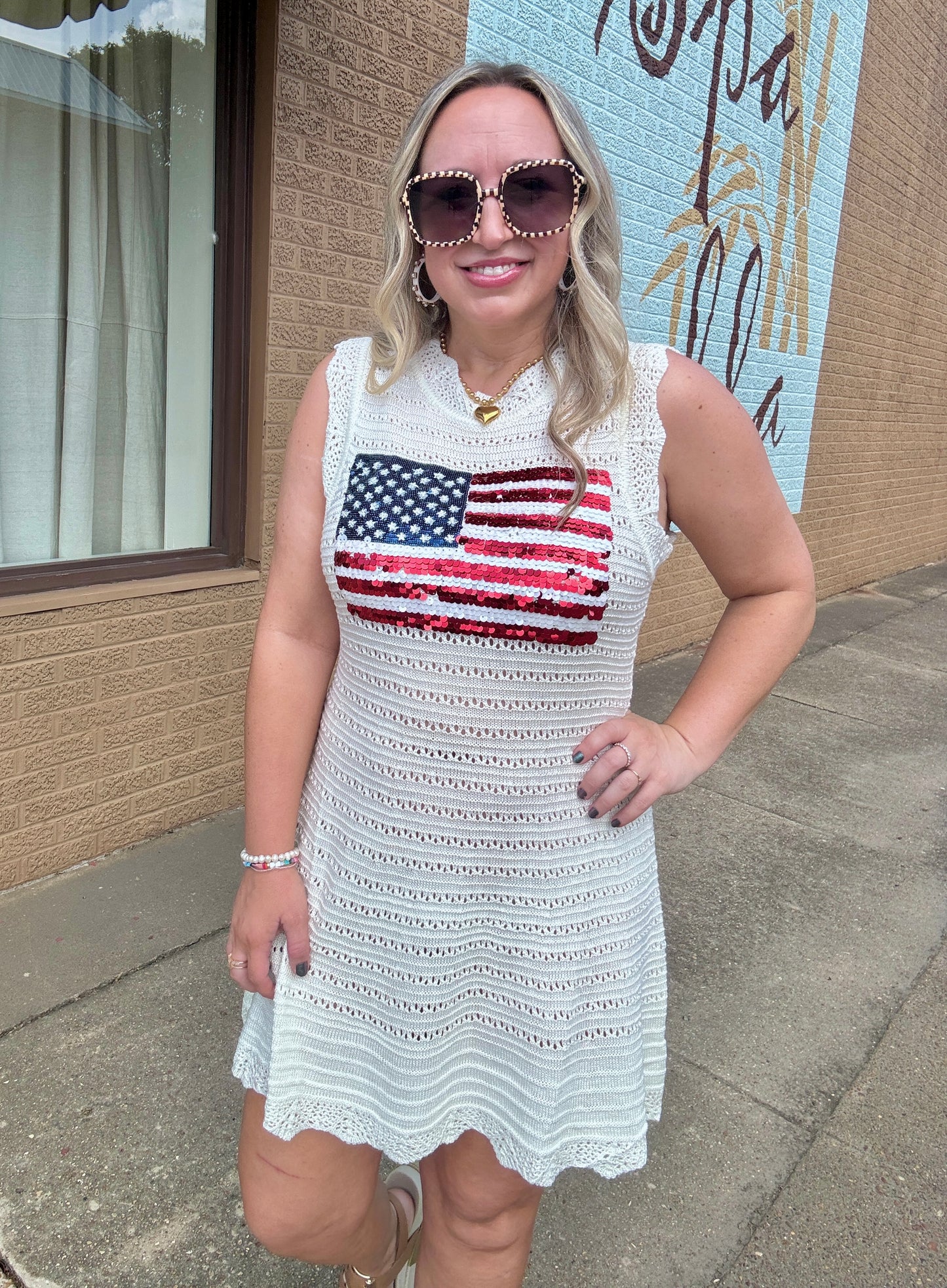 Lace Knit American Flag tank dress/Cover Up