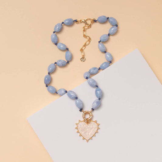 Blue Marbled Heart Necklace