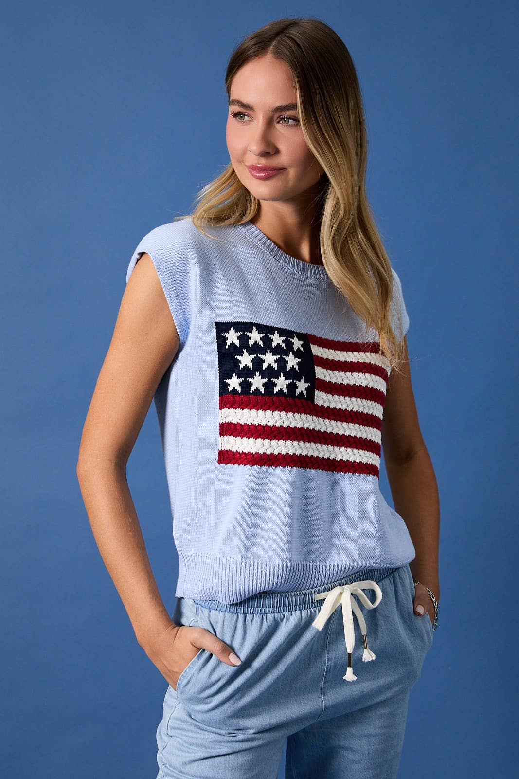 Light Blue Flag Sweater Tank
