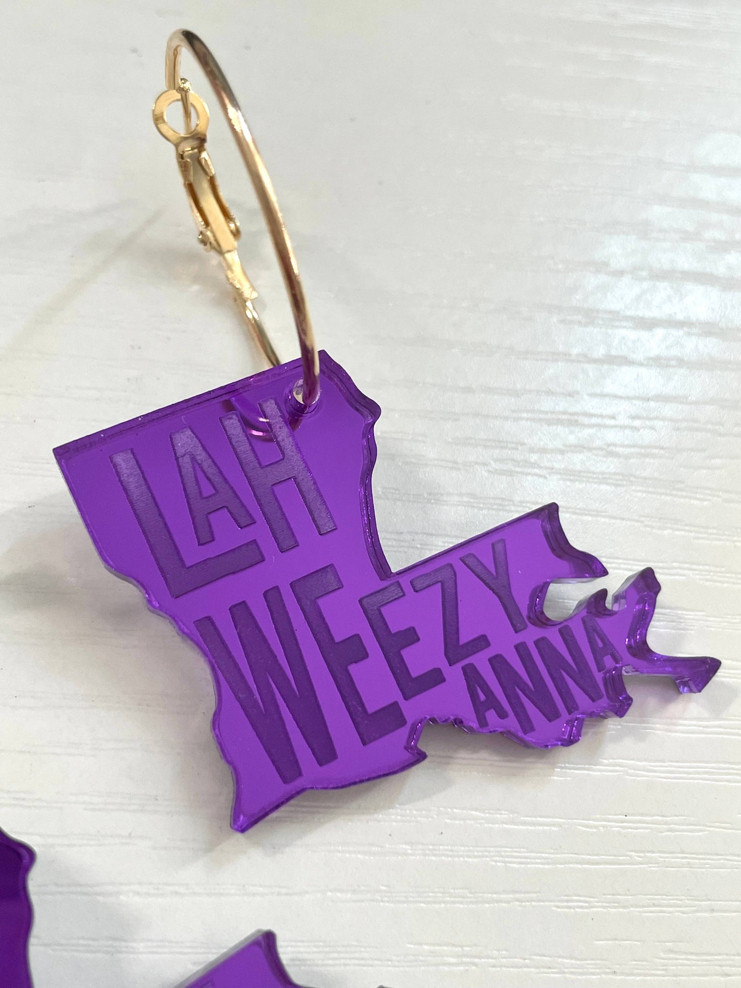 Purple Acrylic Louisiana State Hoop Earrings