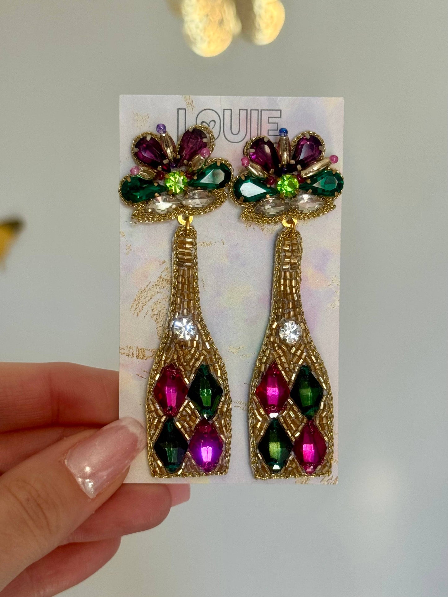 Louisiana Favorite New Orleans Mardi Gras Champagne Earrings