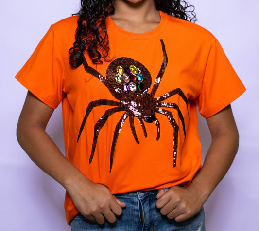 Jeweled and Sequin Halloween Spider Tee