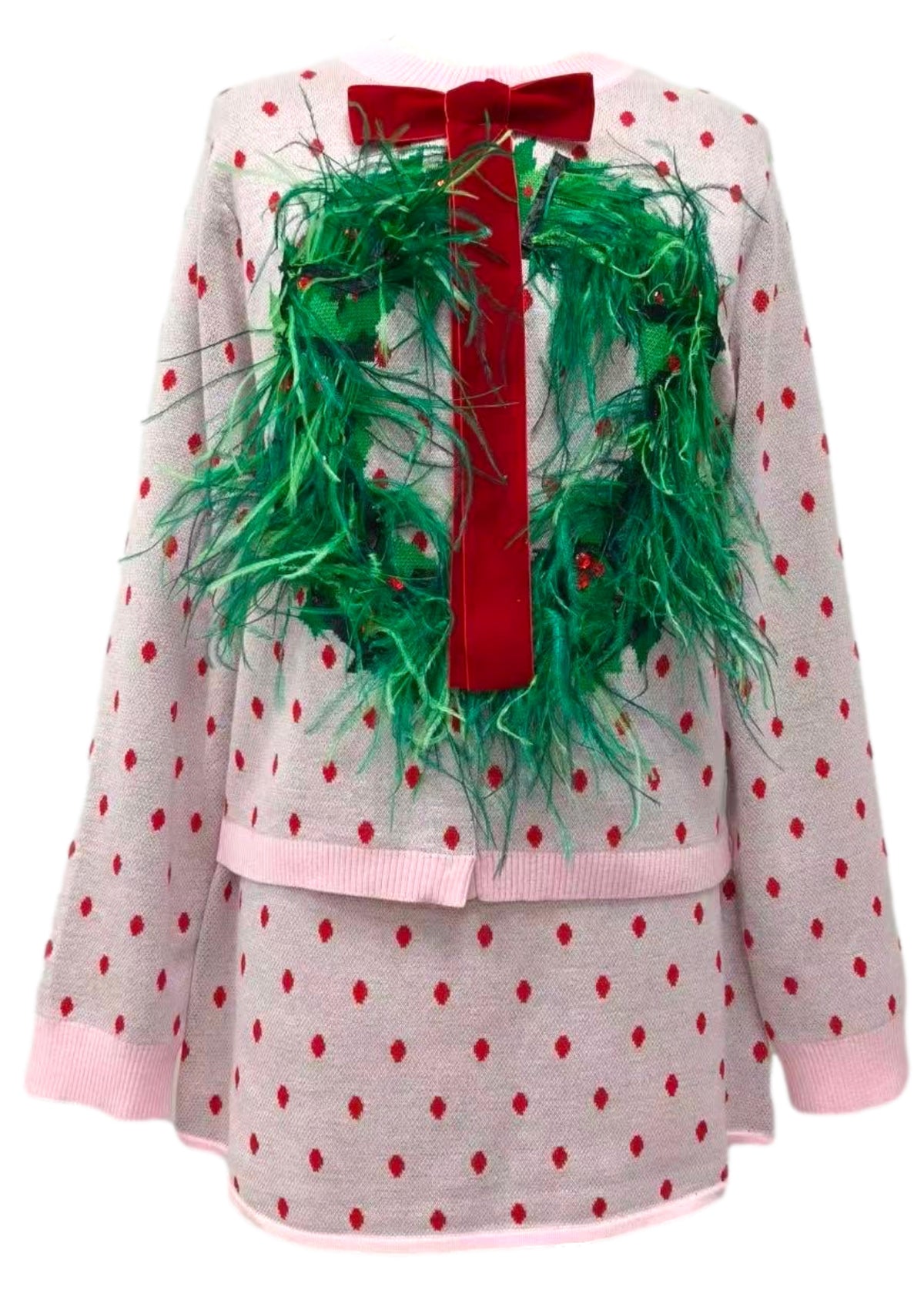 Polka Dot Feathered Wreath Sweater Preorder