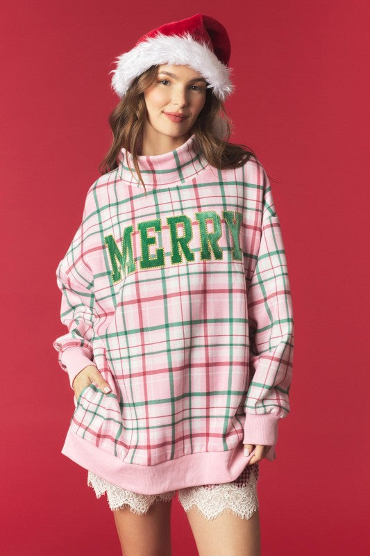 Christmas Plaid with Merry Patches Mockneck Preorder