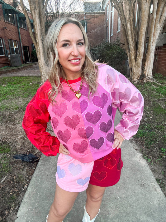 Colorblock Rhinestone Heart Shorts