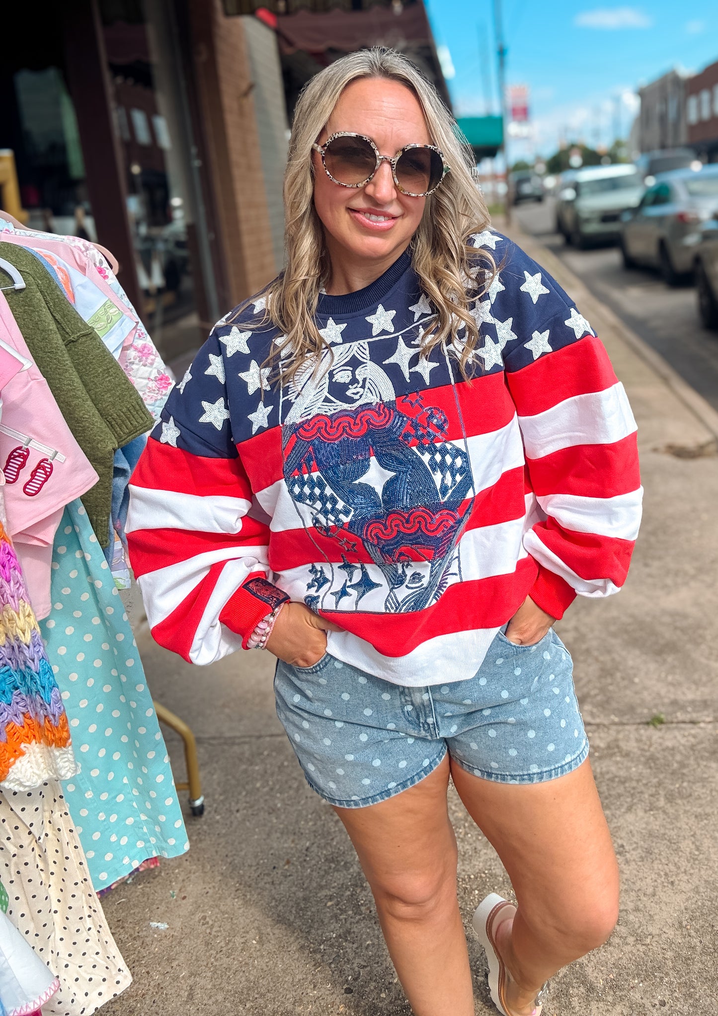 Polka Dot Denim Shorts
