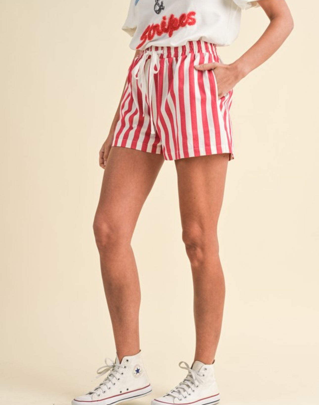 Red Stripe Twill Shorts