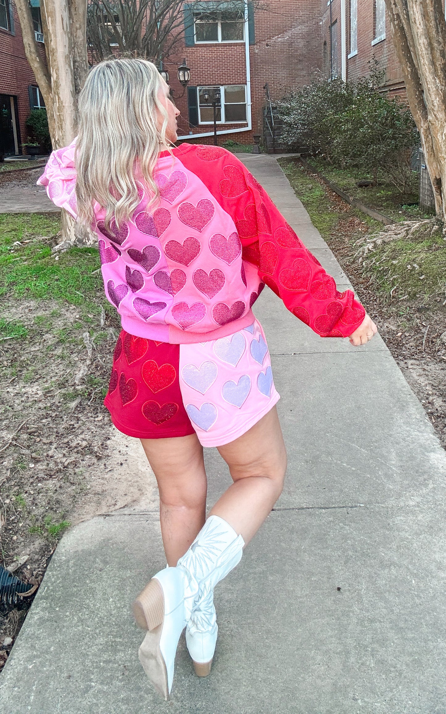 Colorblock Rhinestone Hearts Sweatshirt