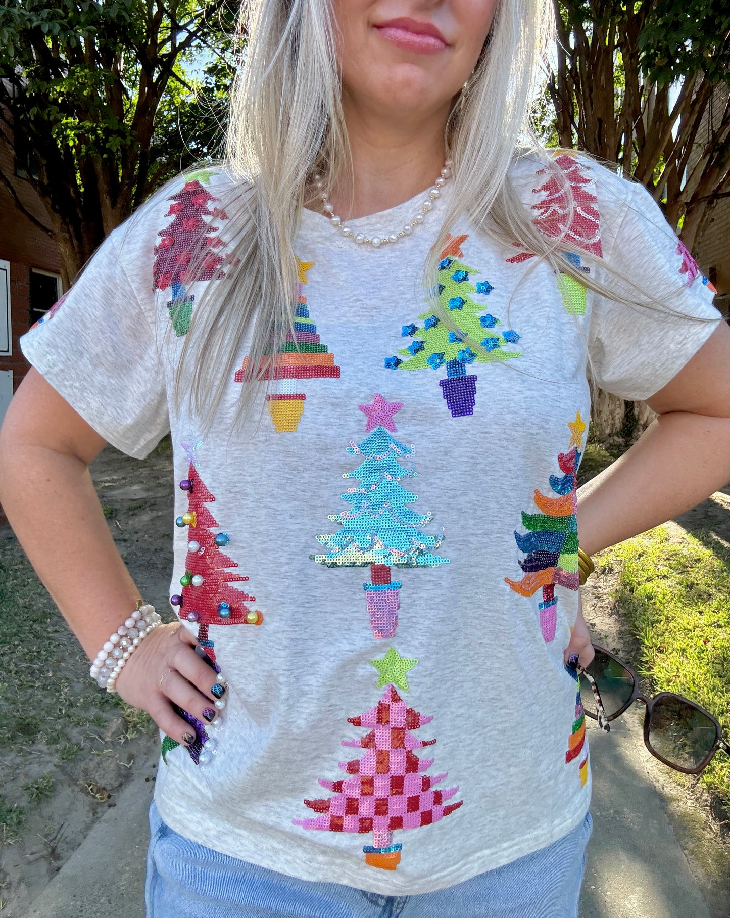 Gray Christmas Tree Tee