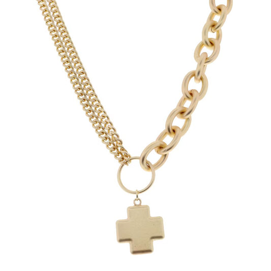 Gold Chunky Cross Necklace