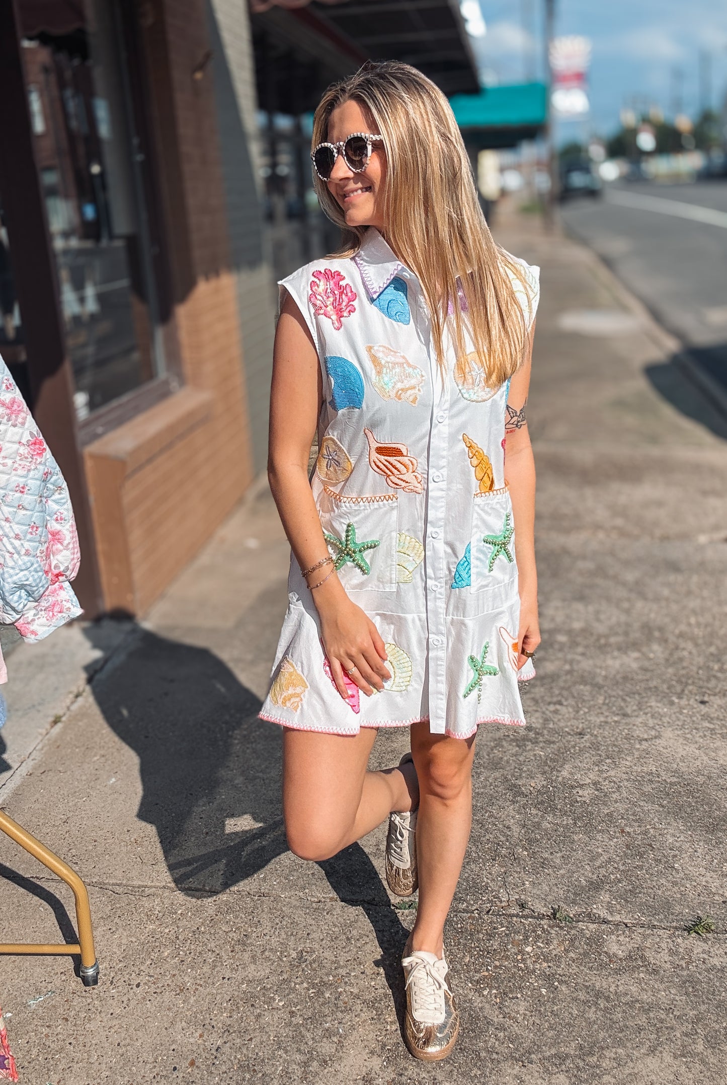 White Shell Cotton Button up Tank Dress
