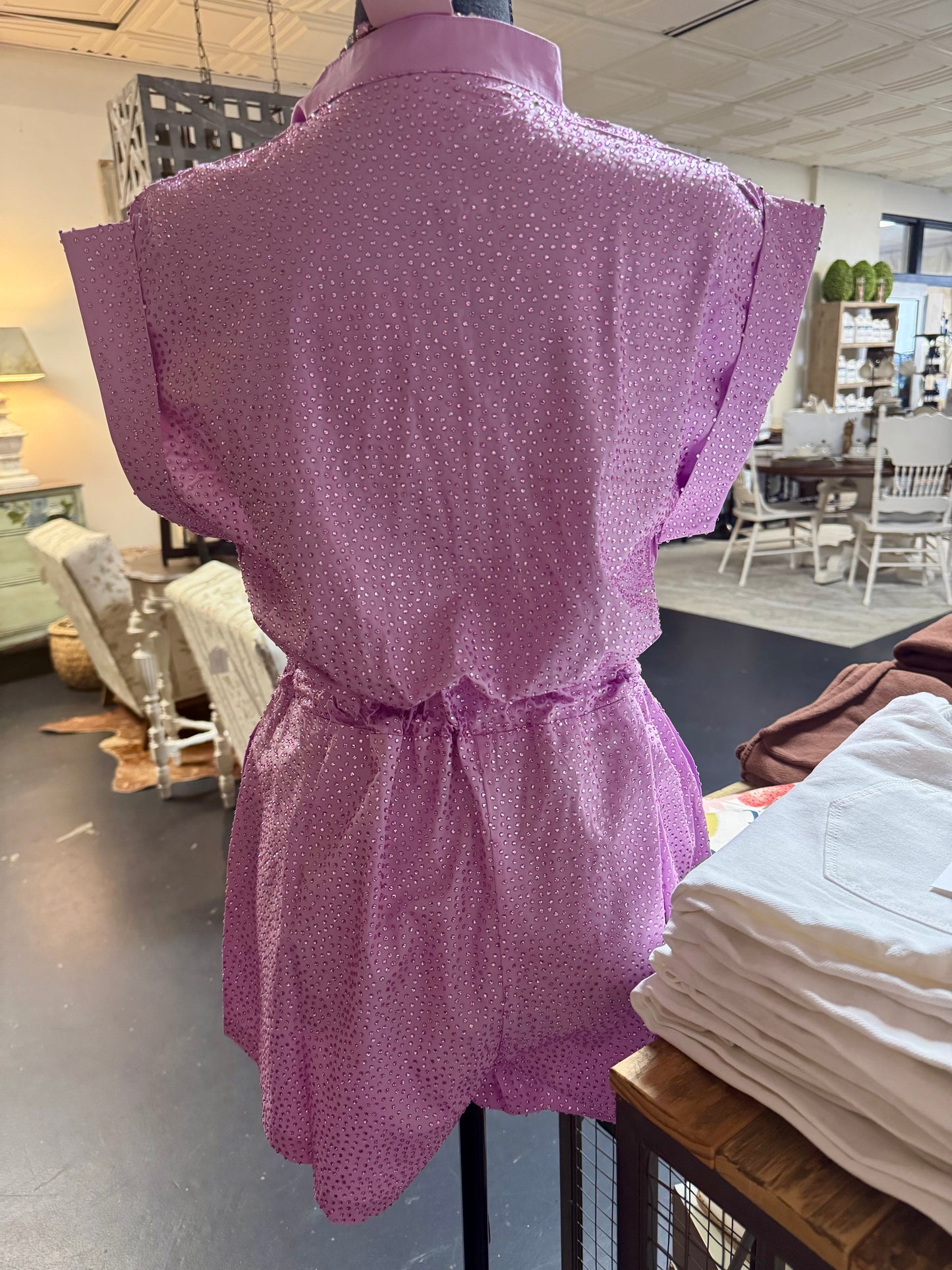 Lavender QOS Rhinestone Romper