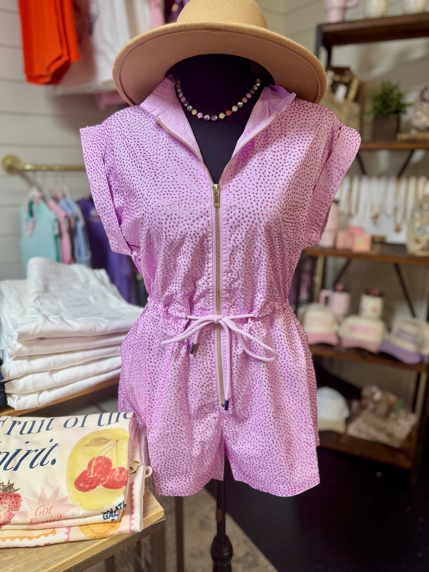Lavender QOS Rhinestone Romper