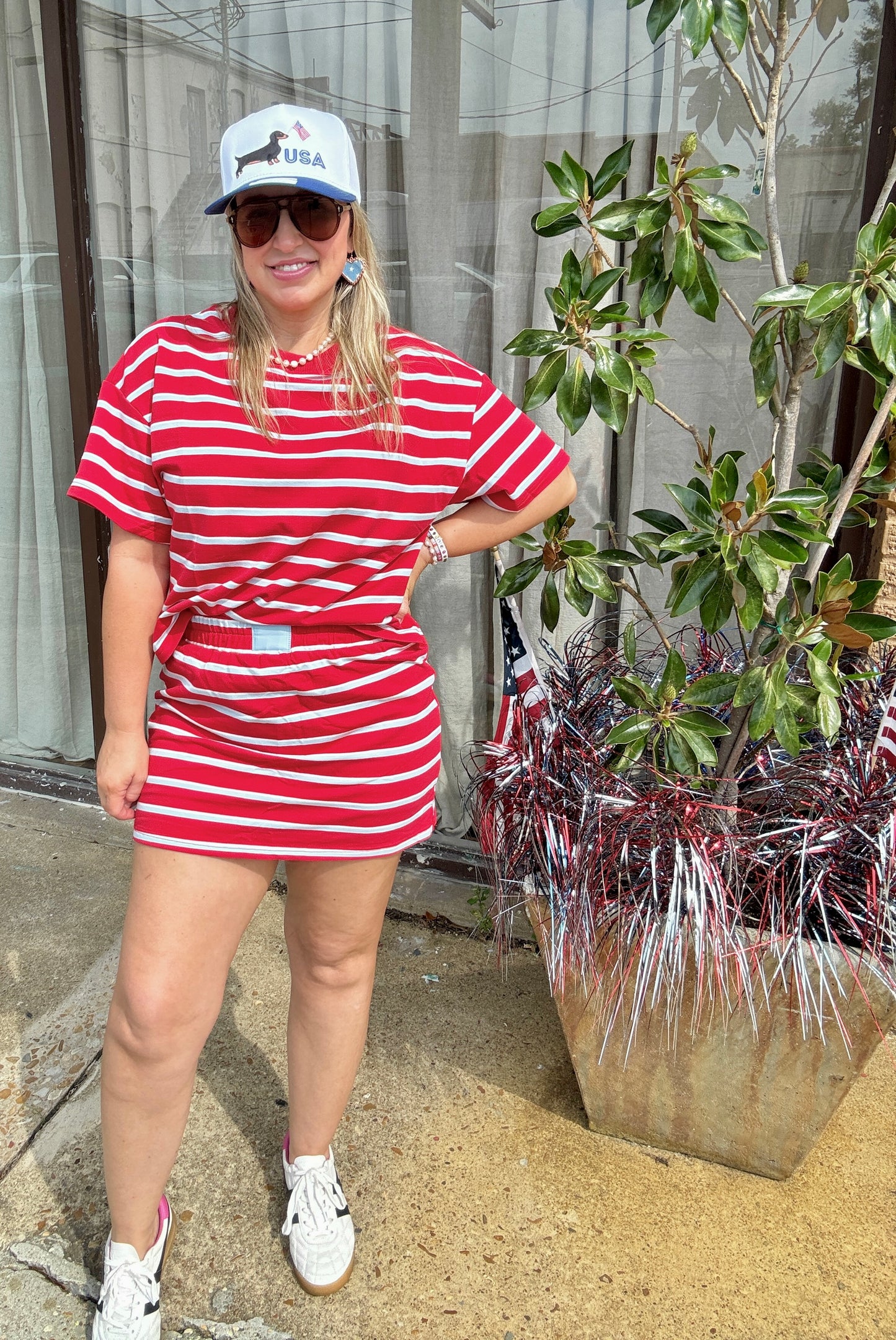Tomato Blue Striped Top
