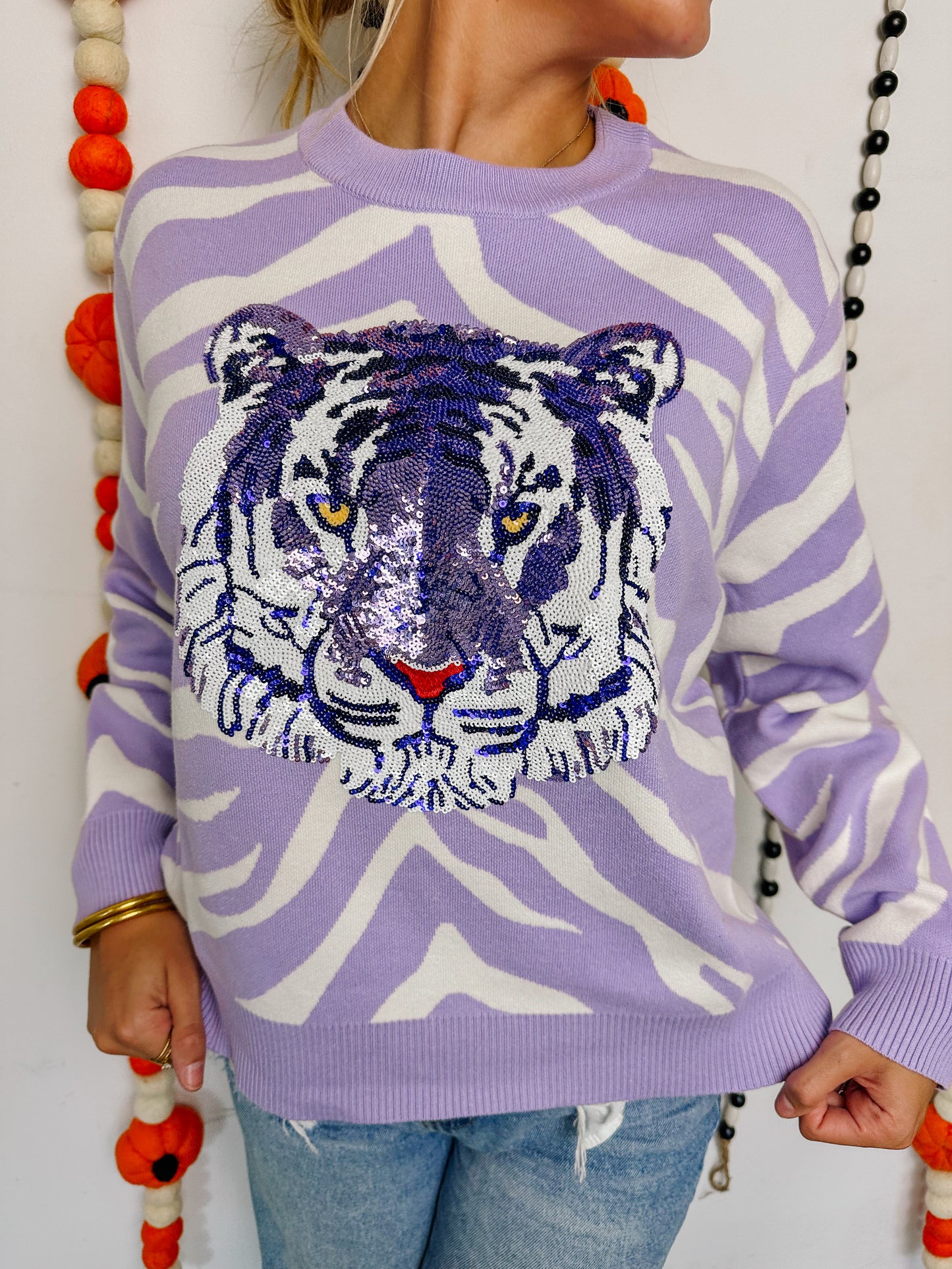 Lavender Tiger Head Sweater