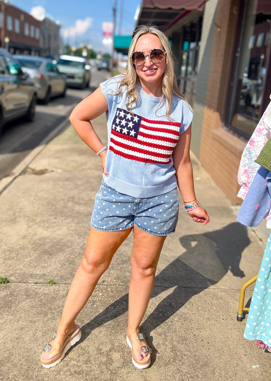Polka Dot Denim Shorts