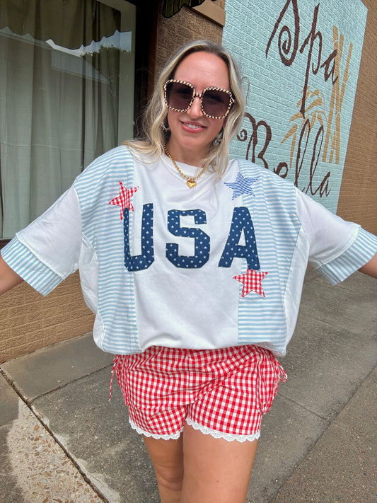 USA Stripes and Patches top