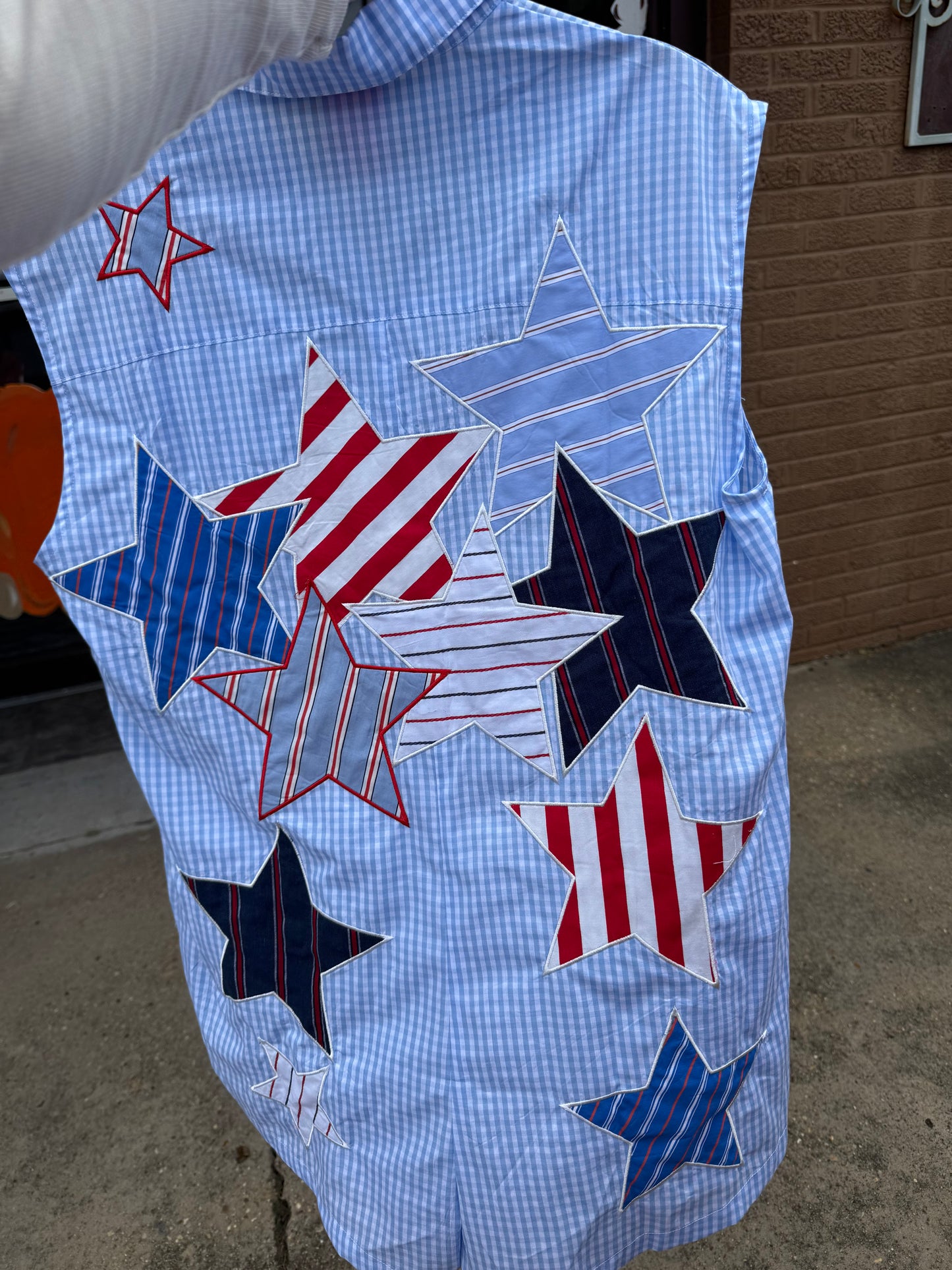 Blue Gingham Star and Stripes Romper