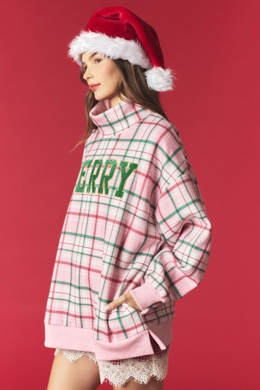 Christmas Plaid with Merry Patches Mockneck Preorder