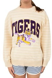 Licensed LSU Beige Striped Vintage Sweater Preorder