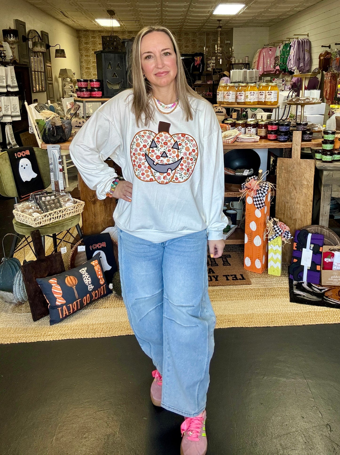 Floral Pumpkin Applique Sweater