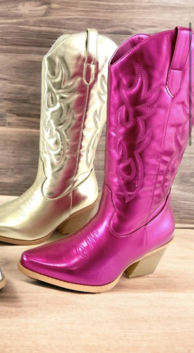 Fuchsia Flair Metallic Cowboy Boots