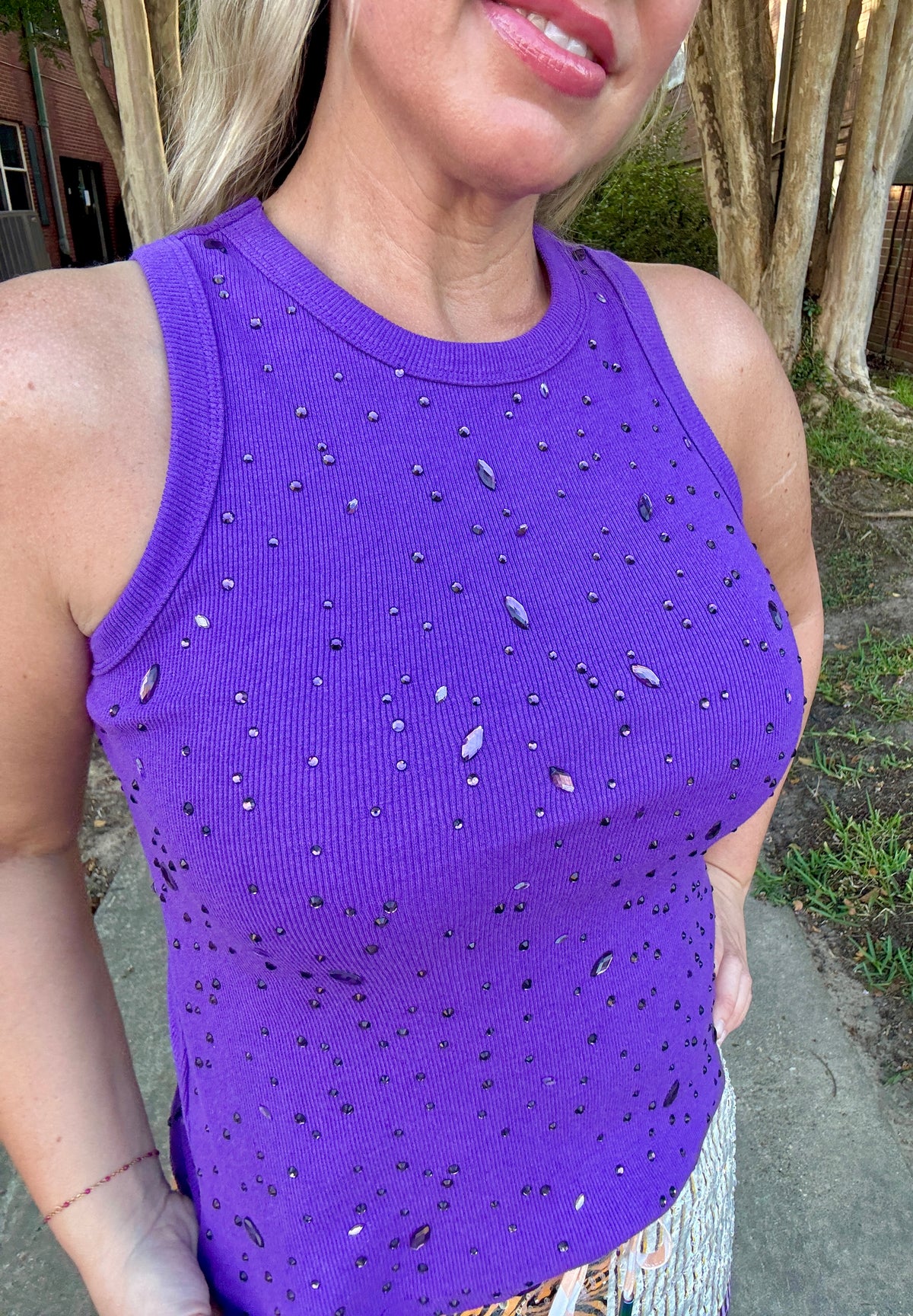 Purple Tonal Rhinestone Tank