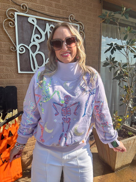 Lavender Dancing Skeletons Mock Neck Sweatshirt