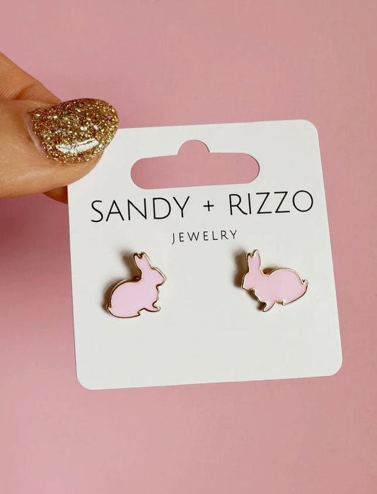 Pink Enamel bunny studs