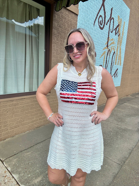 Lace Knit American Flag tank dress/Cover Up