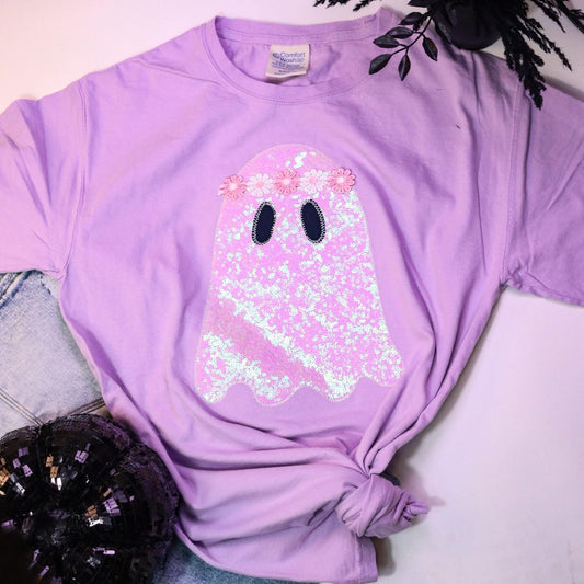 Lavender Groovy ghost sparkly Tee