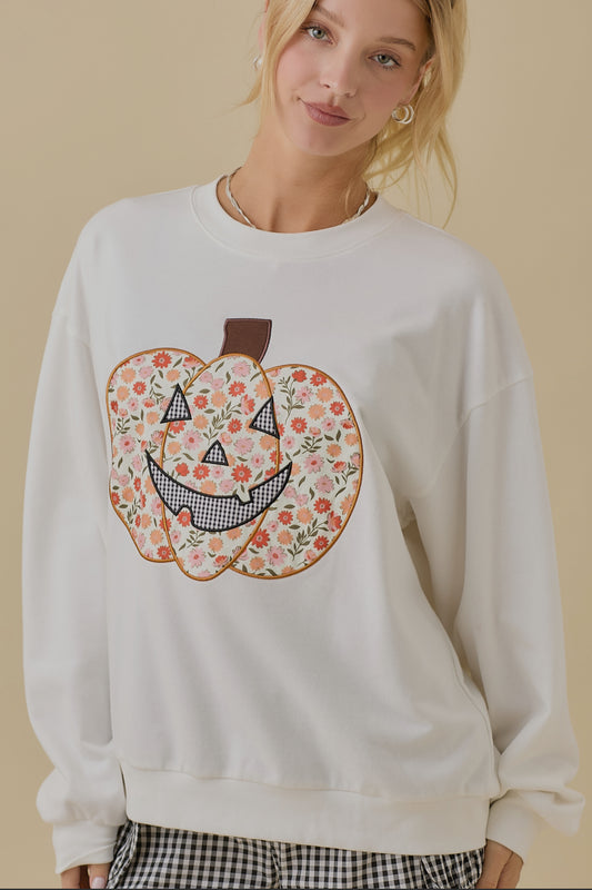 Floral Pumpkin Applique Sweater