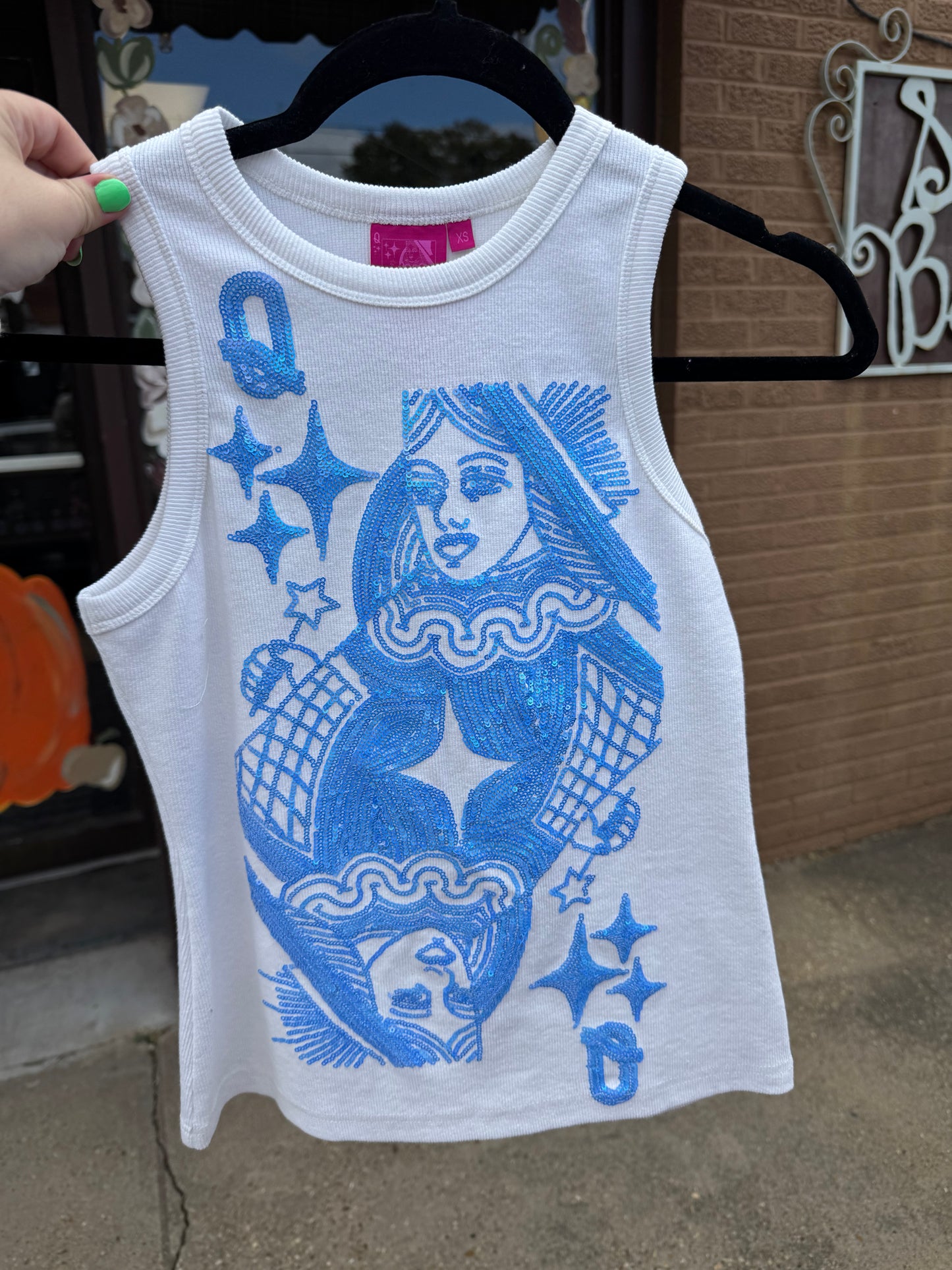 White and Blue Queen Card Logo Tank