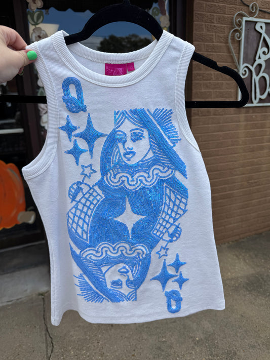 White and Blue Queen Card Logo Tank
