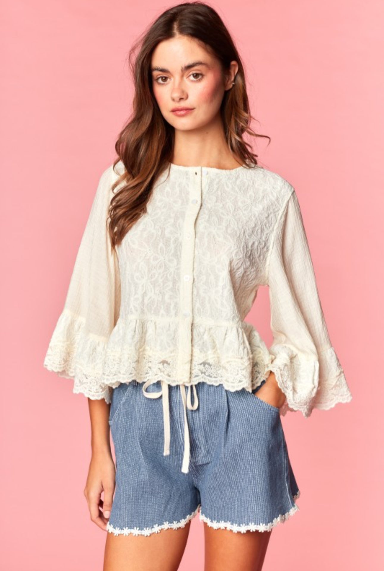 Soft Lace Button Blouse Preorder