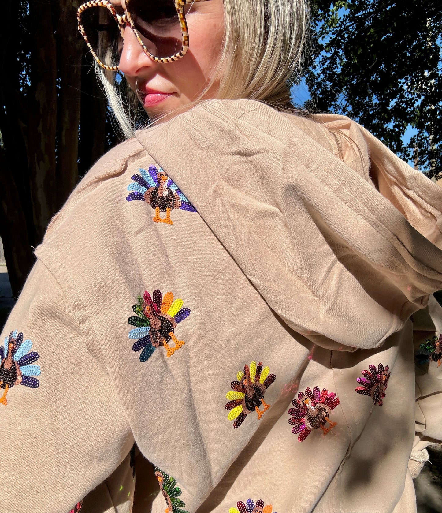 Tan Sequin Turkey Hoodie