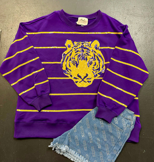 Purple and Gold Striped Tiger Game Day top